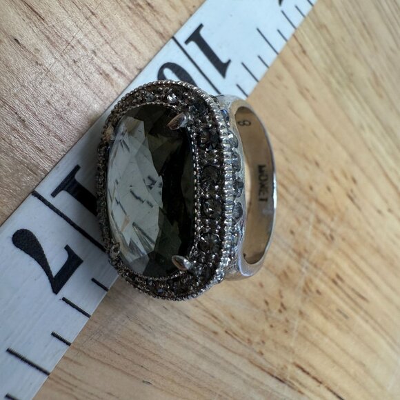 Monet Silver-Tone Cocktail Ring With Smoky Gemstone & Crystal  Size 8 - Picture 9 of 16